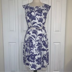 Adrianna Papell Blue Floral Midi Dress